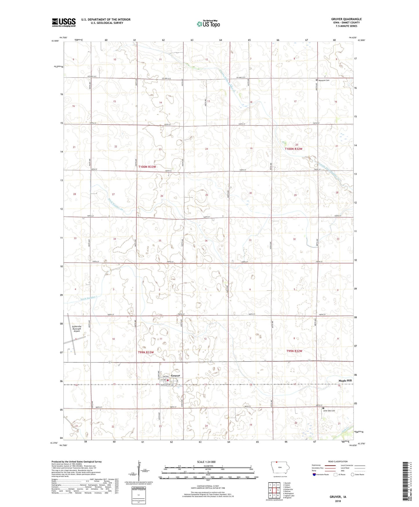 Gruver Iowa US Topo Map Image