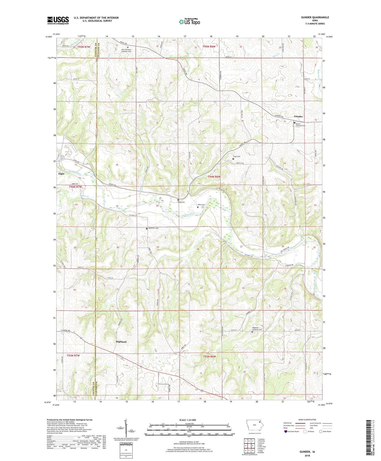 Gunder Iowa US Topo Map Image