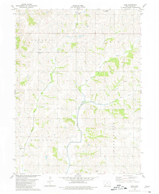 Classic USGS Guss Iowa 7.5'x7.5' Topo Map Image