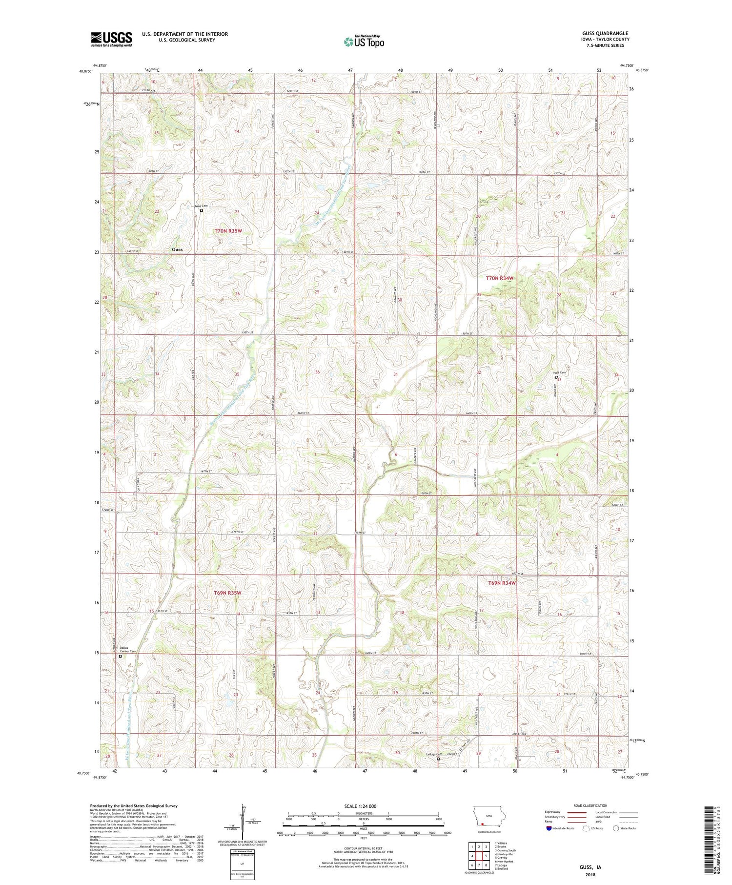 Guss Iowa US Topo Map Image