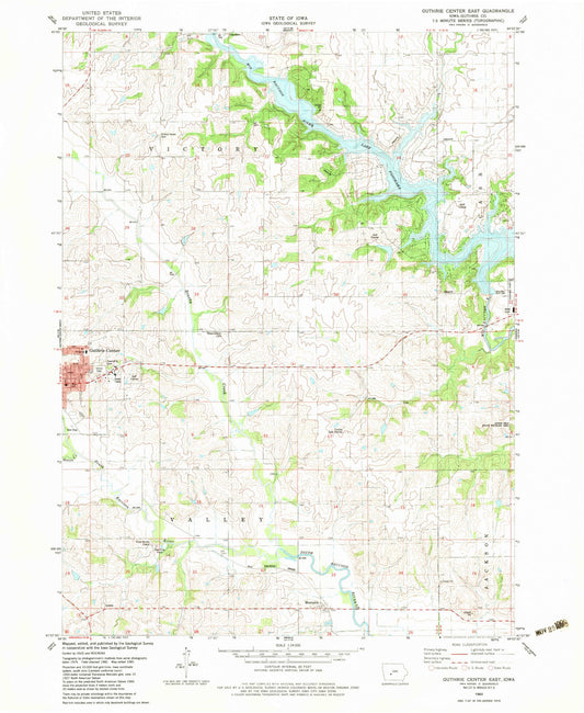 Classic USGS Guthrie Center East Iowa 7.5'x7.5' Topo Map Image