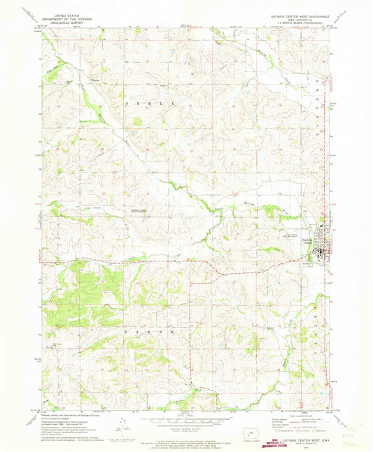 Classic USGS Guthrie Center West Iowa 7.5'x7.5' Topo Map Image