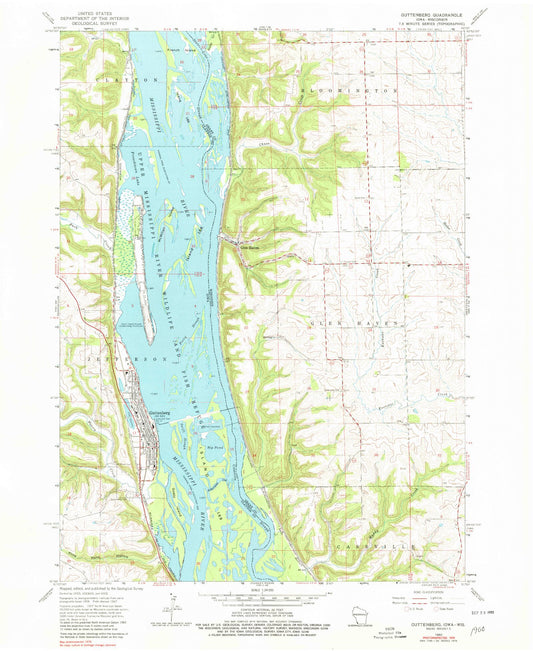 Classic USGS Guttenberg Iowa 7.5'x7.5' Topo Map Image