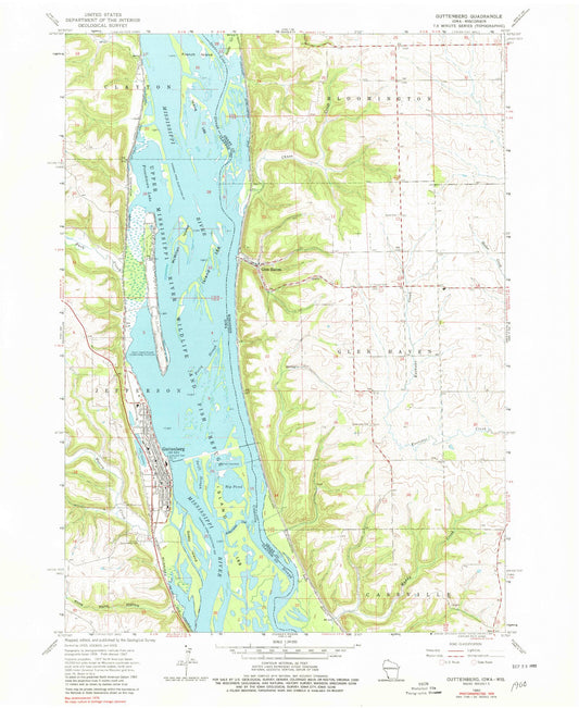 Classic USGS Guttenberg Iowa 7.5'x7.5' Topo Map Image