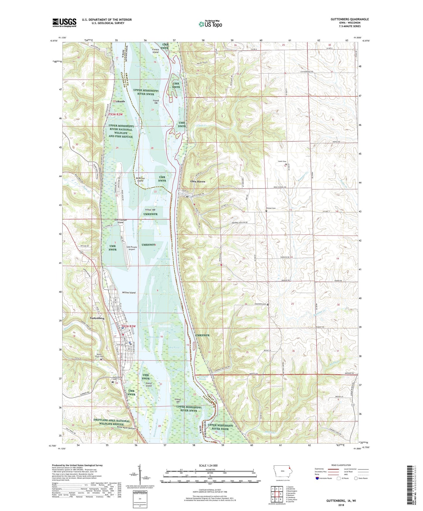 Guttenberg Iowa US Topo Map Image