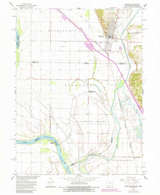 Classic USGS Hamburg Iowa 7.5'x7.5' Topo Map Image