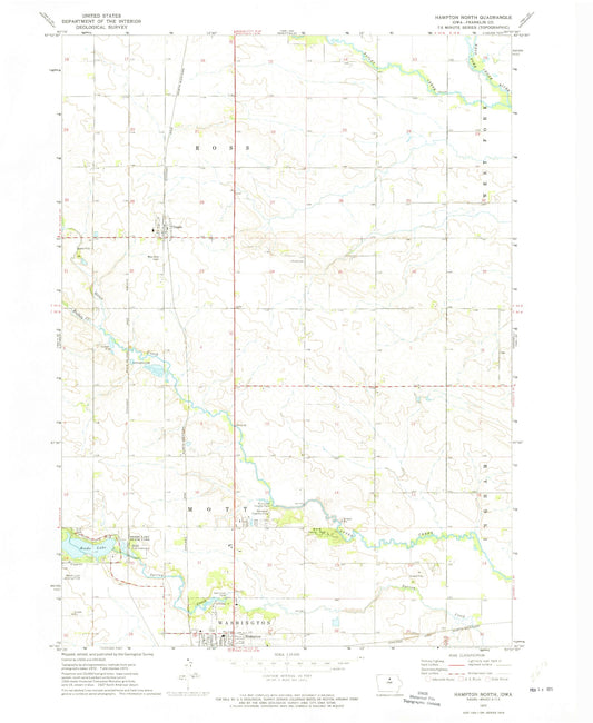 Classic USGS Hampton North Iowa 7.5'x7.5' Topo Map Image
