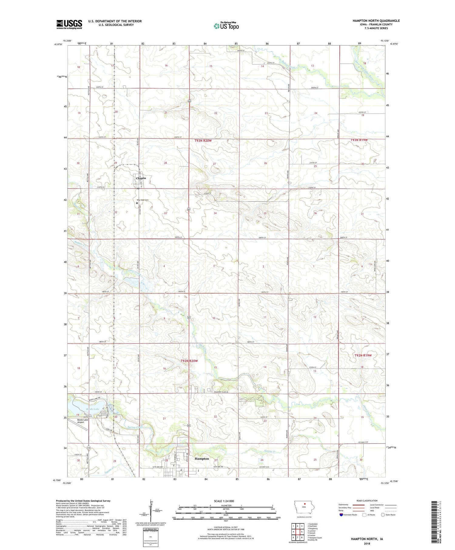 Hampton North Iowa US Topo Map Image