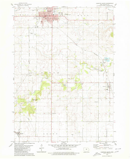 Classic USGS Hampton South Iowa 7.5'x7.5' Topo Map Image