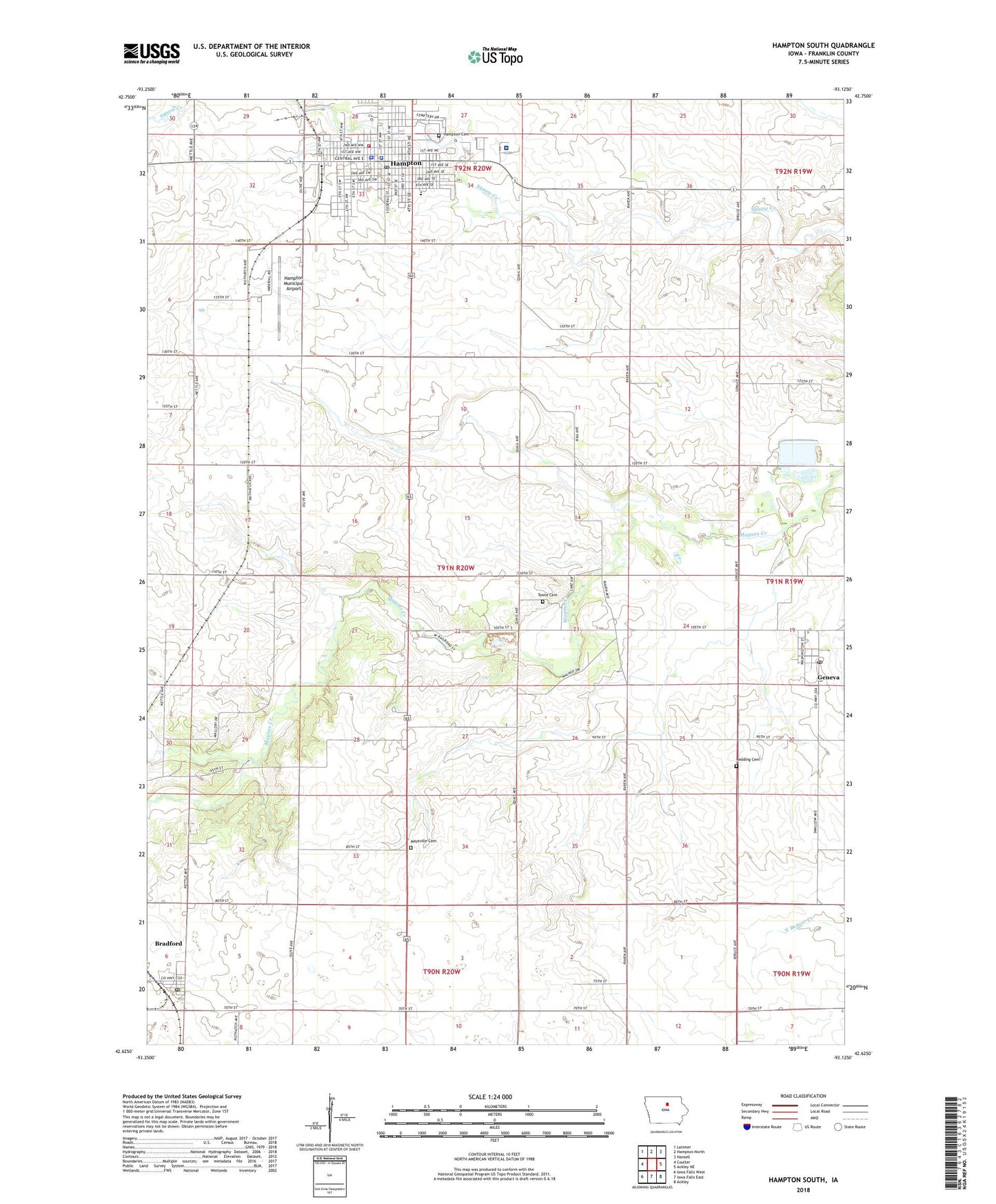 Hampton South Iowa US Topo Map Image