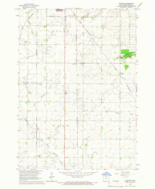 Classic USGS Hanford Iowa 7.5'x7.5' Topo Map Image