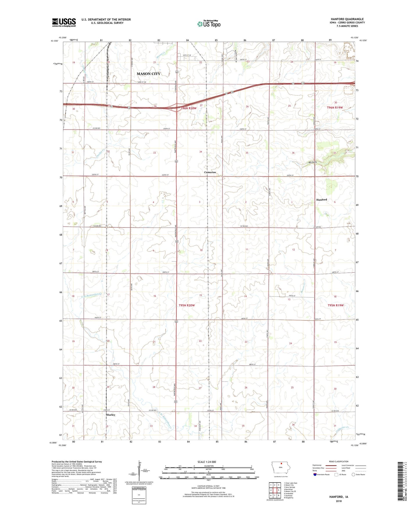 Hanford Iowa US Topo Map Image