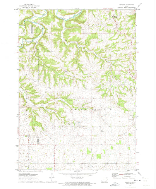 Classic USGS Hanover Iowa 7.5'x7.5' Topo Map Image