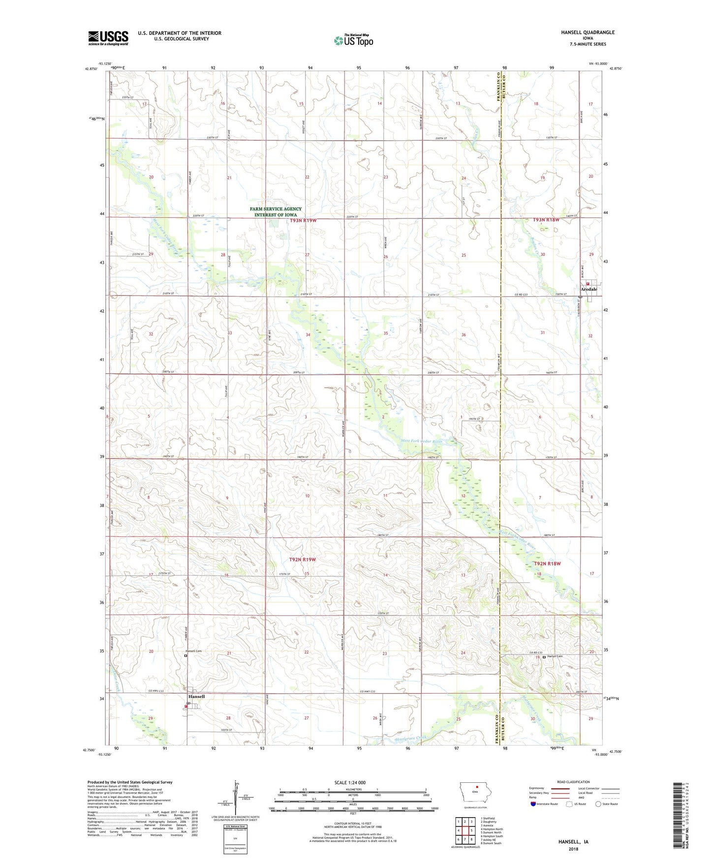 Hansell Iowa US Topo Map Image