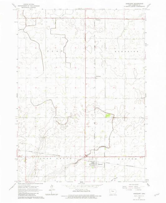 Classic USGS Harcourt Iowa 7.5'x7.5' Topo Map Image