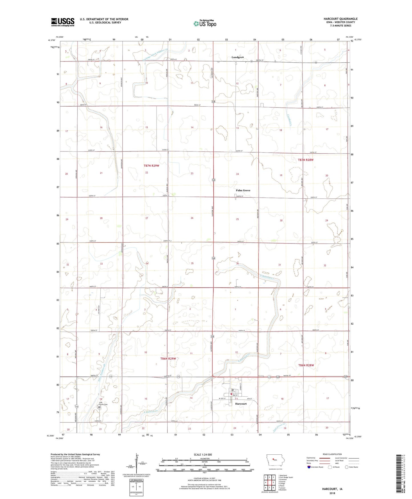 Harcourt Iowa US Topo Map Image