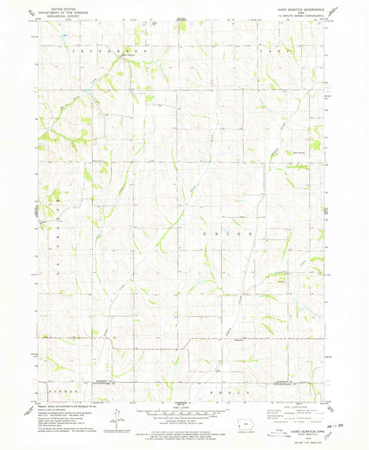 Classic USGS Hard Scratch Iowa 7.5'x7.5' Topo Map Image