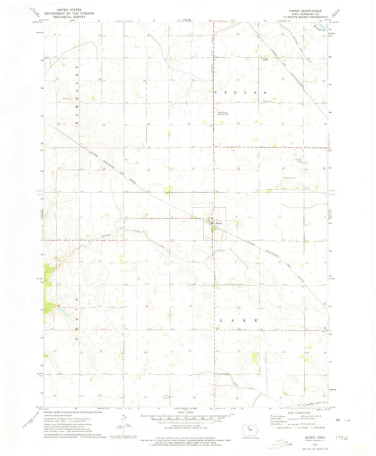 Classic USGS Hardy Iowa 7.5'x7.5' Topo Map Image
