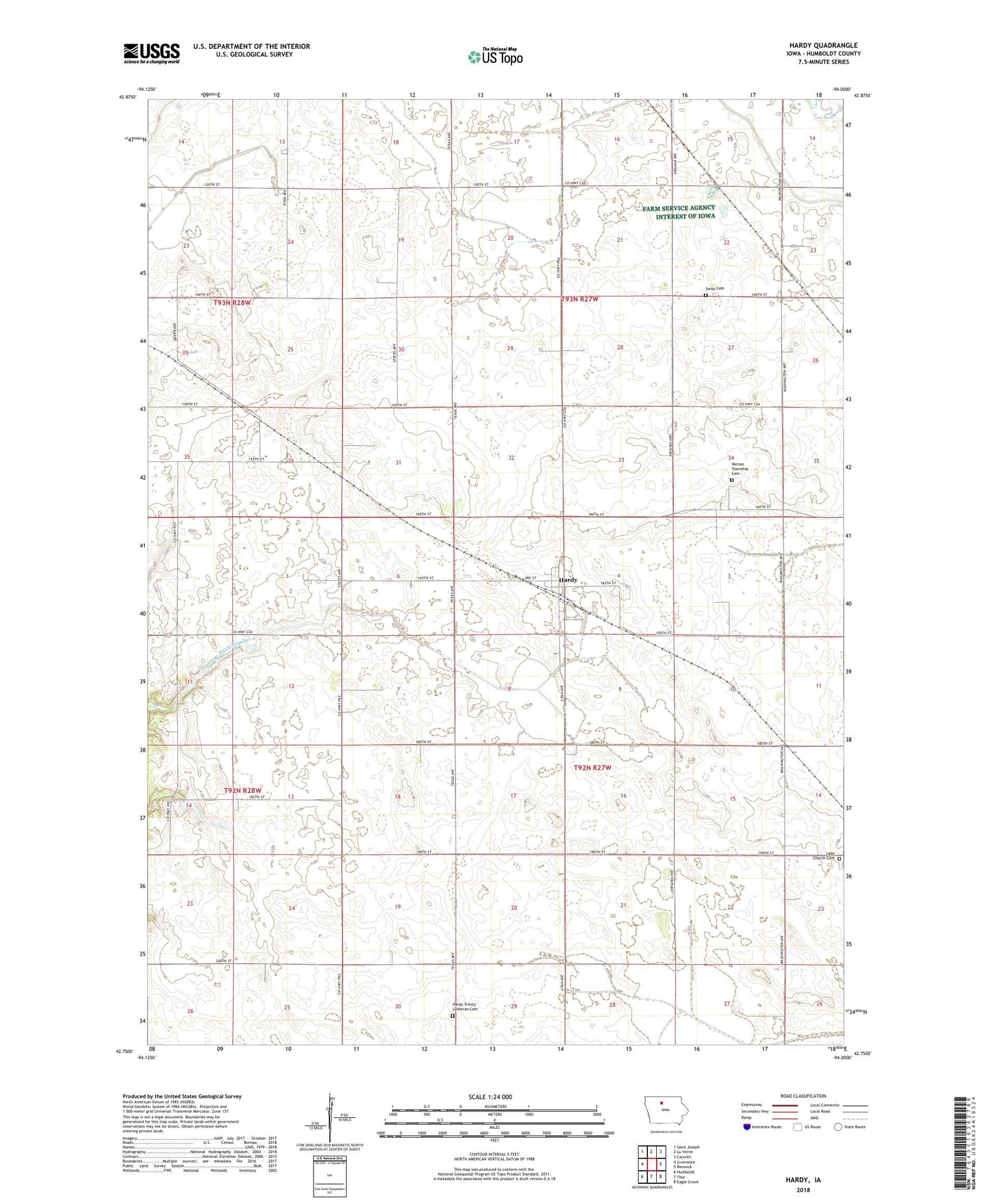 Hardy Iowa US Topo Map Image