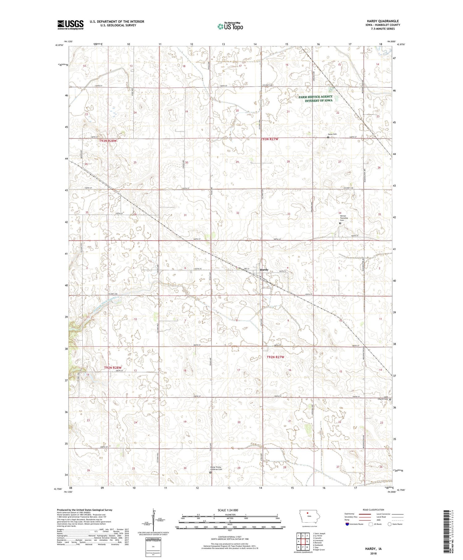 Hardy Iowa US Topo Map Image