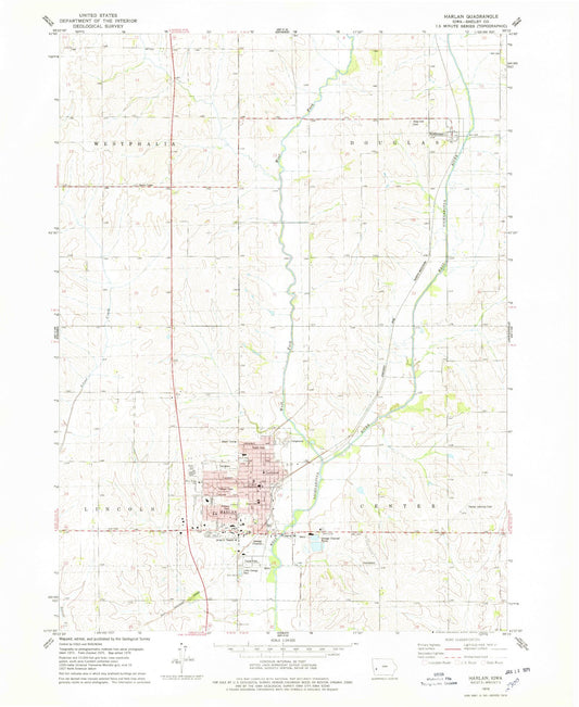 Classic USGS Harlan Iowa 7.5'x7.5' Topo Map Image