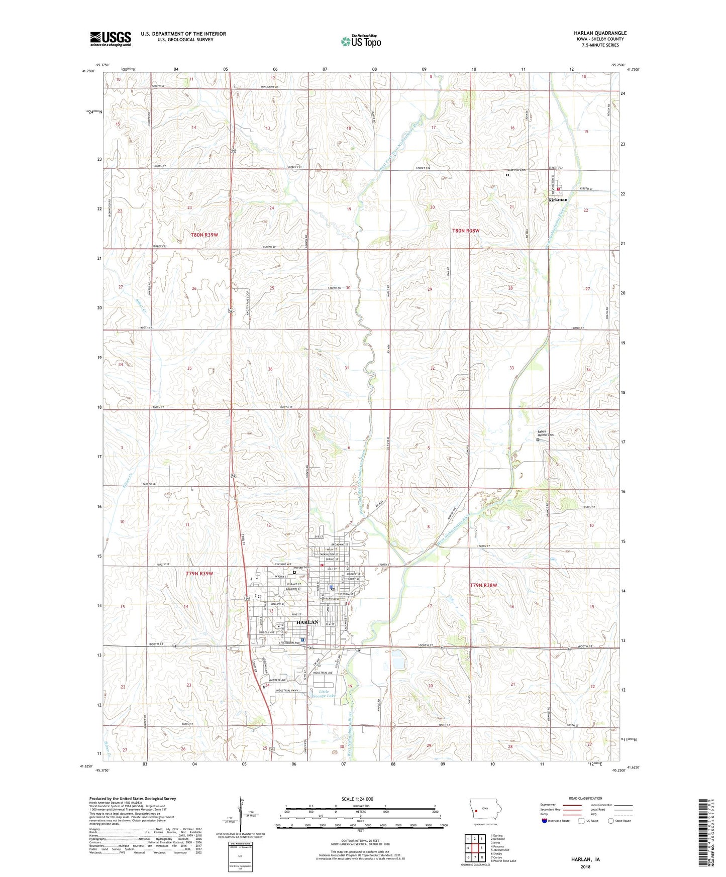 Harlan Iowa US Topo Map Image