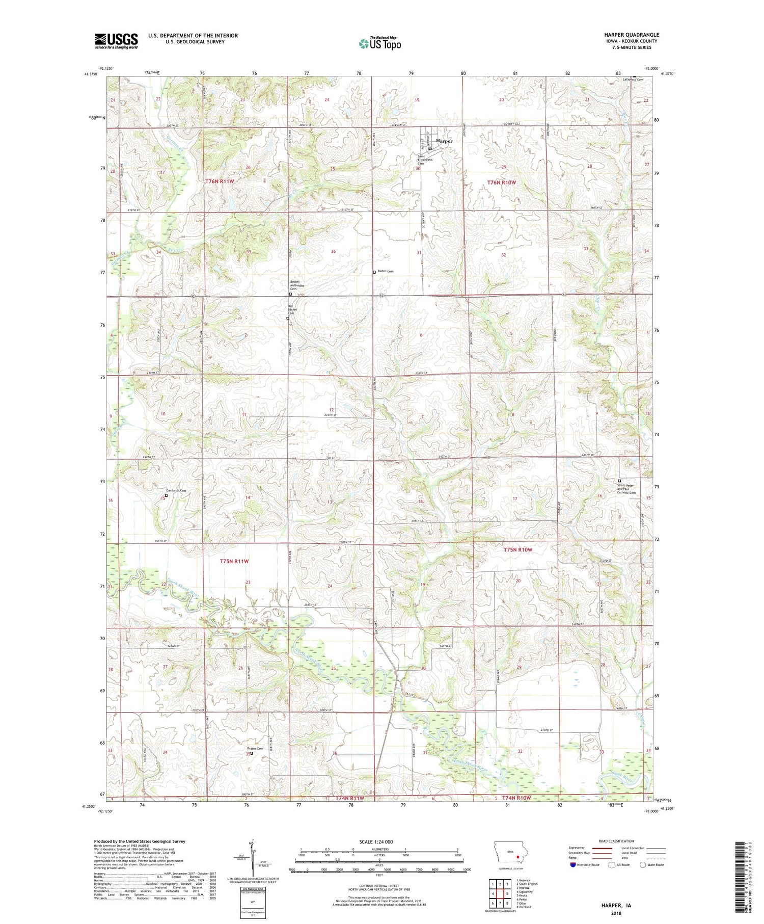 Harper Iowa US Topo Map Image