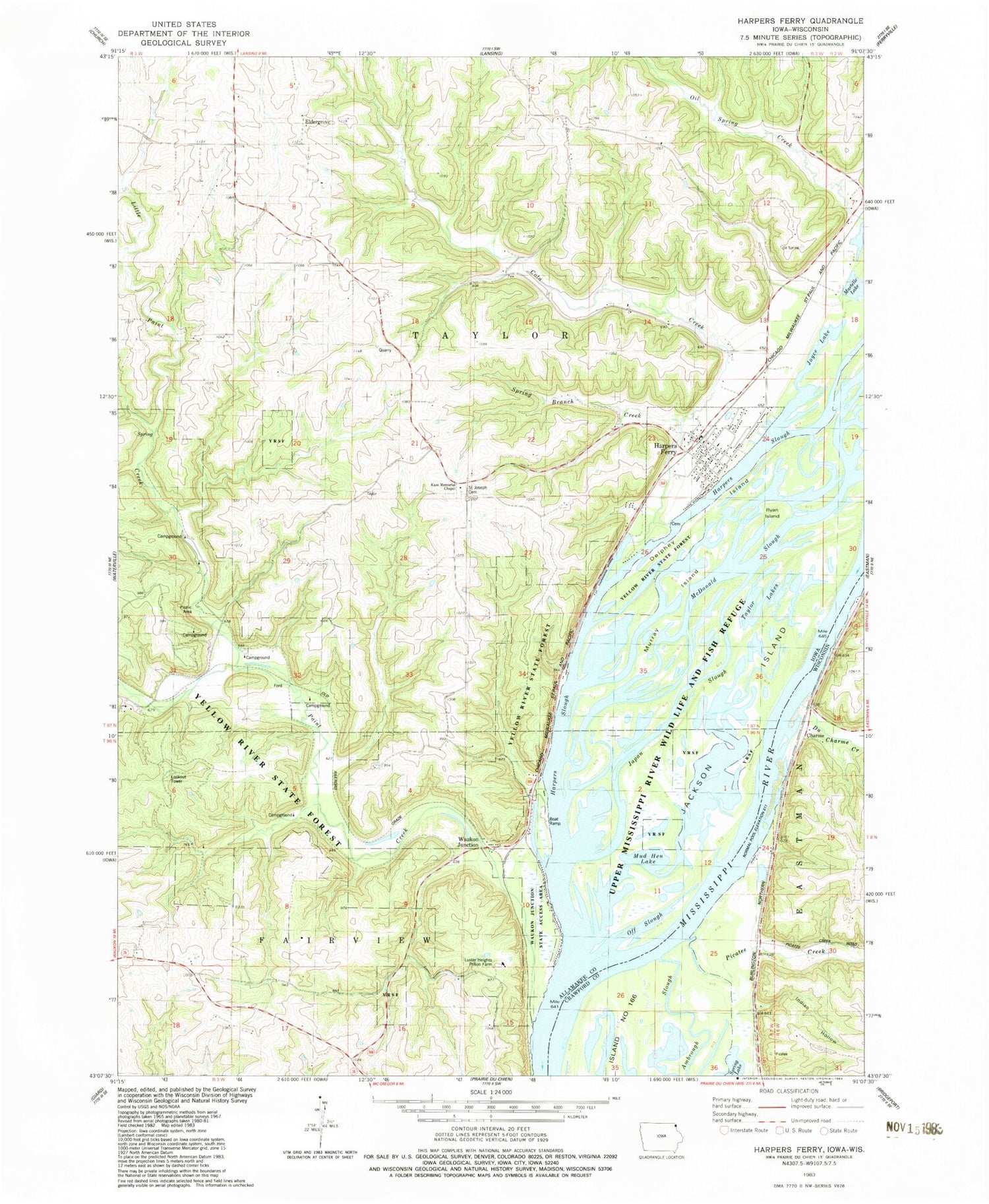 Classic USGS Harpers Ferry Iowa 7.5'x7.5' Topo Map Image