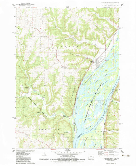 Classic USGS Harpers Ferry Iowa 7.5'x7.5' Topo Map Image