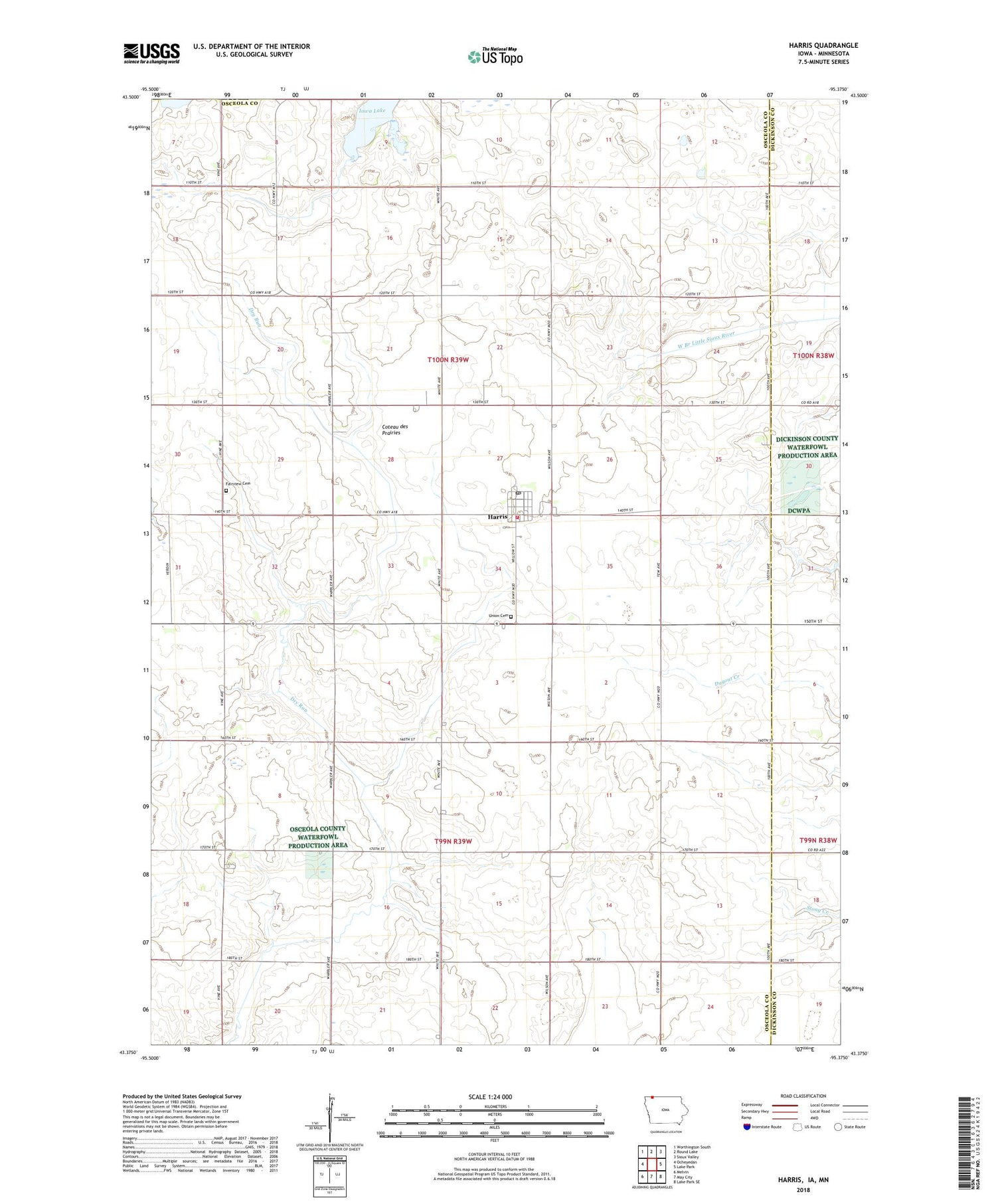 Harris Iowa US Topo Map Image