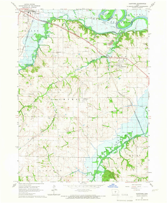 Classic USGS Hartford Iowa 7.5'x7.5' Topo Map Image