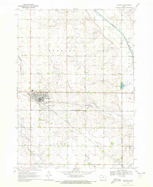 Classic USGS Hartley Iowa 7.5'x7.5' Topo Map Image