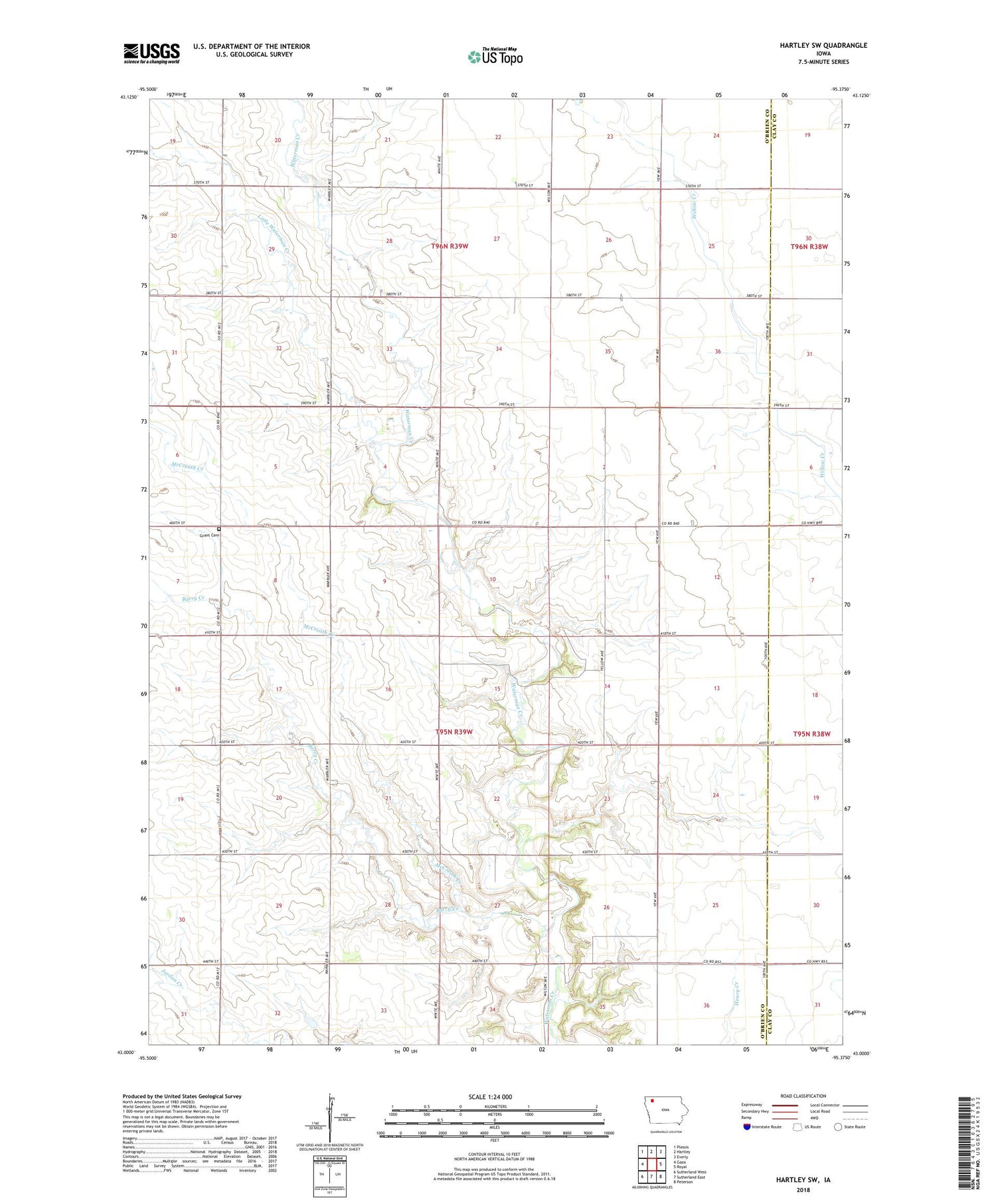 Hartley SW Iowa US Topo Map Image