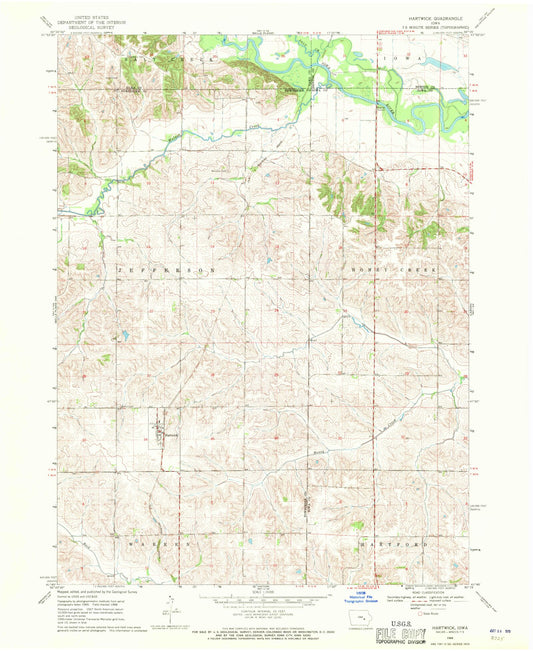 Classic USGS Hartwick Iowa 7.5'x7.5' Topo Map Image