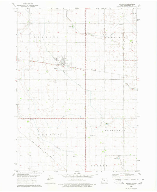 Classic USGS Havelock Iowa 7.5'x7.5' Topo Map Image
