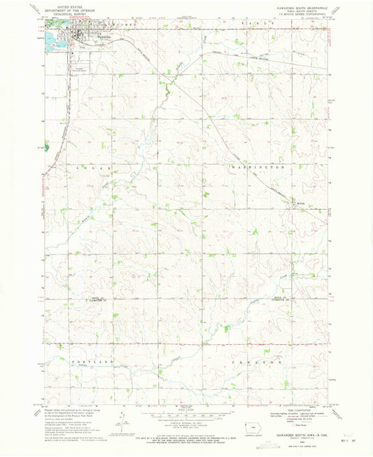 Classic USGS Hawarden South Iowa 7.5'x7.5' Topo Map Image