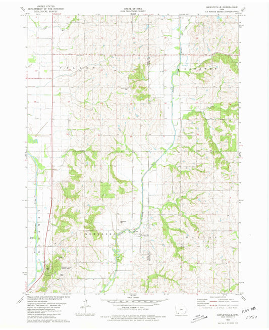 Classic USGS Hawleyville Iowa 7.5'x7.5' Topo Map Image