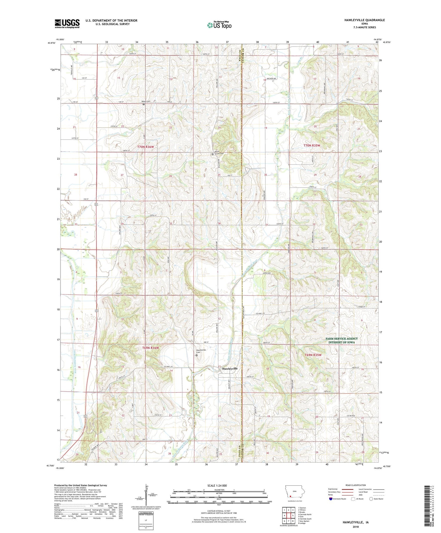 Hawleyville Iowa US Topo Map Image
