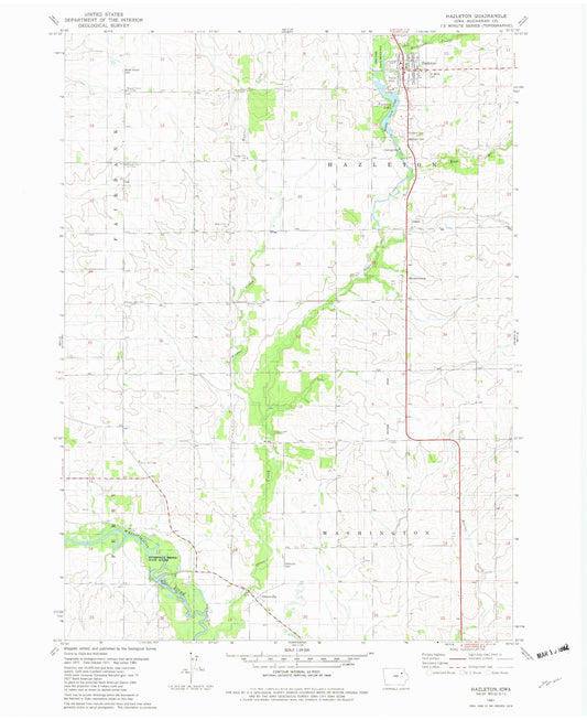 Classic USGS Hazleton Iowa 7.5'x7.5' Topo Map Image