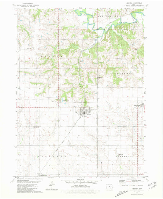 Classic USGS Hedrick Iowa 7.5'x7.5' Topo Map Image