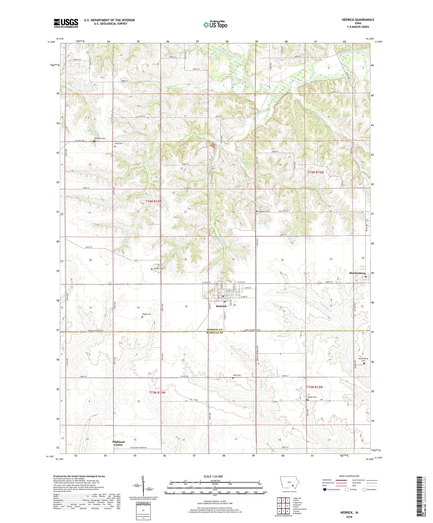 Hedrick Iowa US Topo Map Image