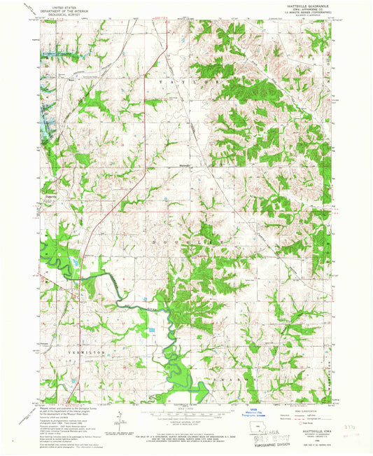 Classic USGS Hiattsville Iowa 7.5'x7.5' Topo Map Image