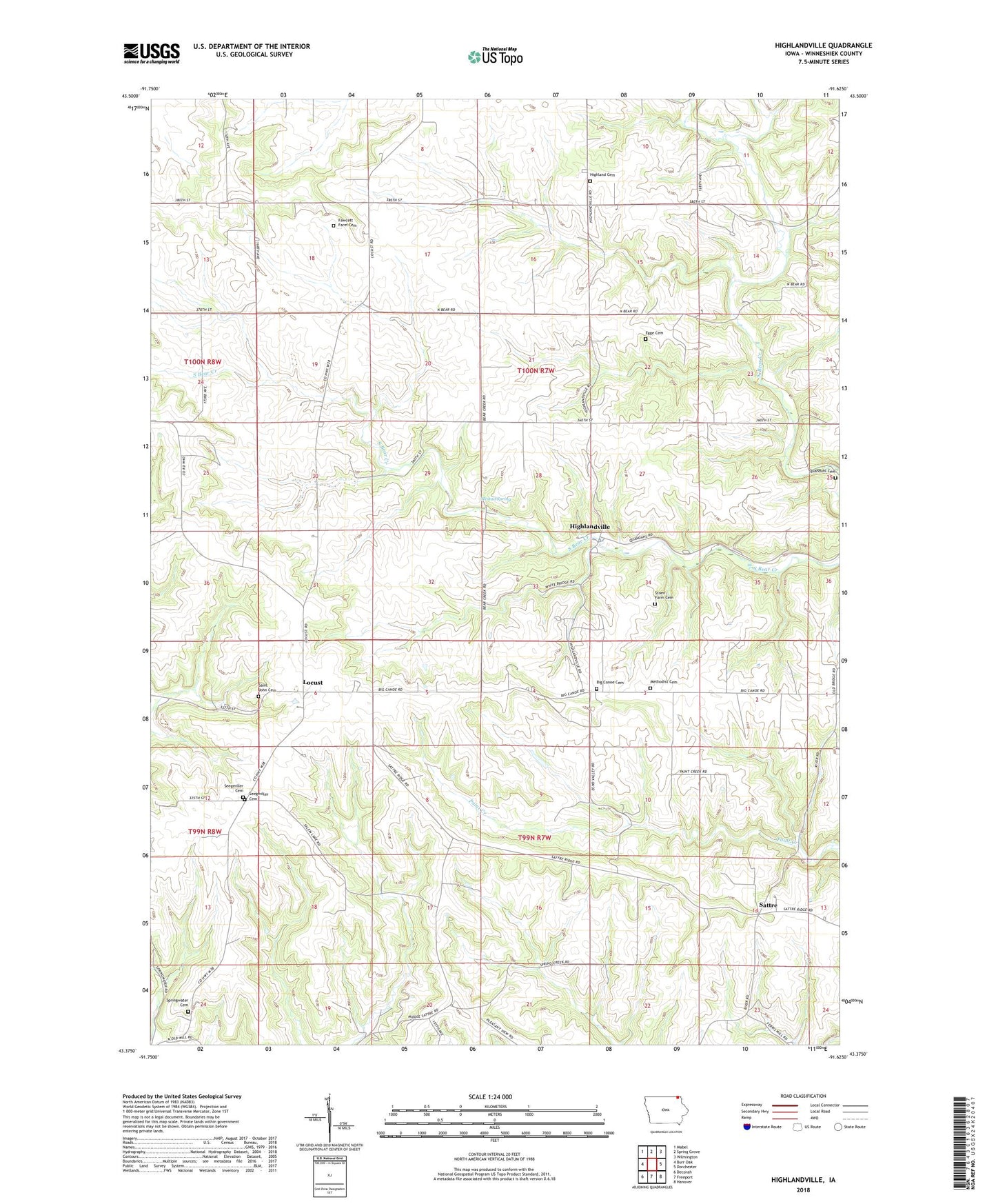 Highlandville Iowa US Topo Map Image