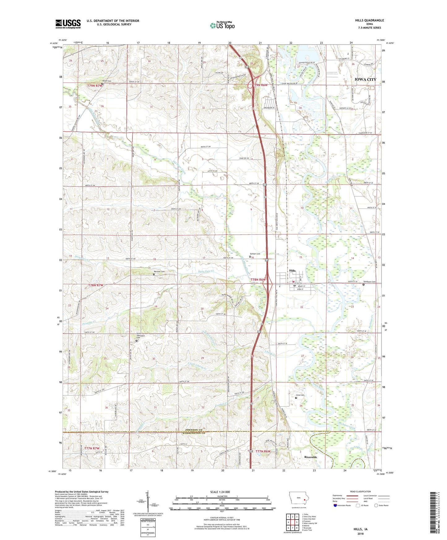 Hills Iowa US Topo Map Image