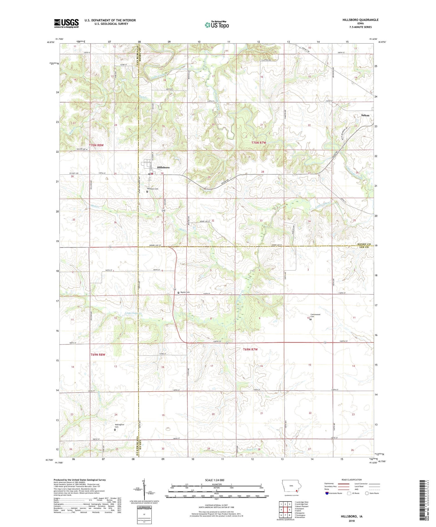Hillsboro Iowa US Topo Map Image
