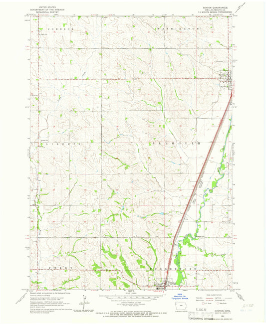 Classic USGS Hinton Iowa 7.5'x7.5' Topo Map Image