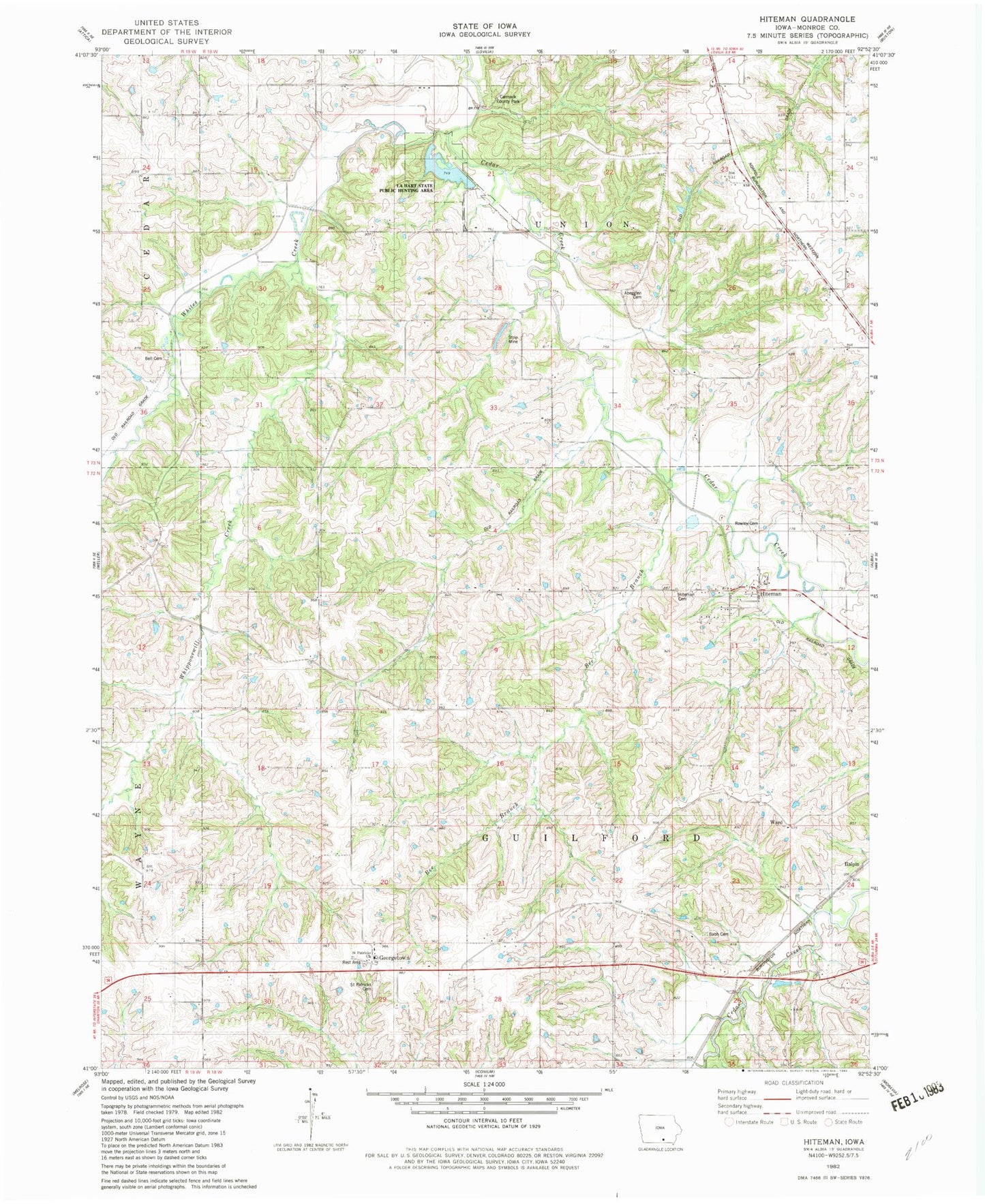 Classic USGS Hiteman Iowa 7.5'x7.5' Topo Map Image