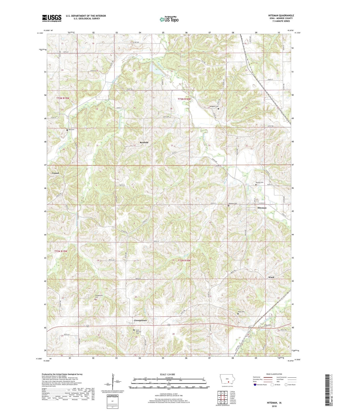 Hiteman Iowa US Topo Map Image