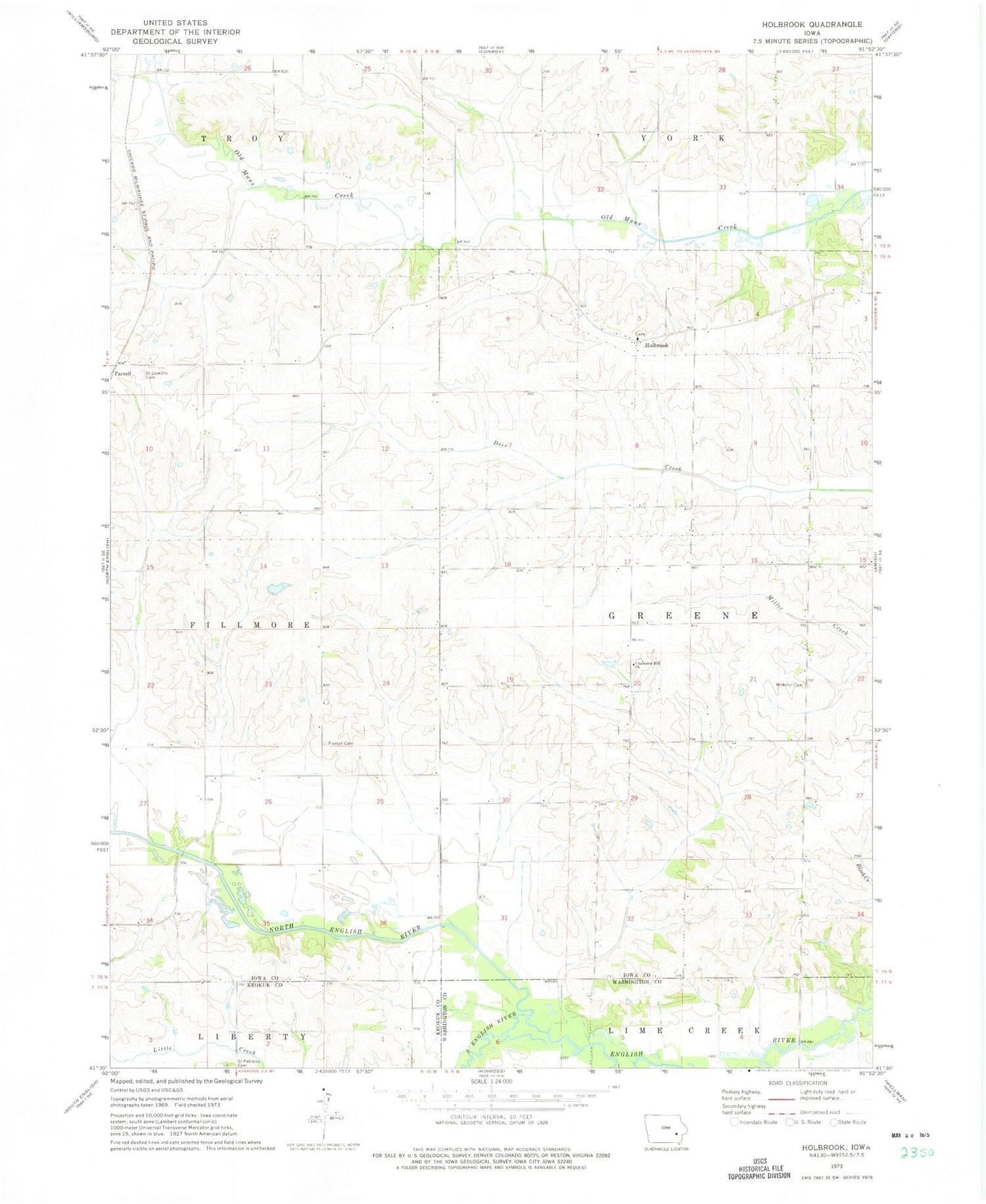Classic USGS Holbrook Iowa 7.5'x7.5' Topo Map Image