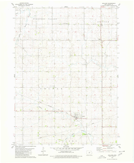 Classic USGS Holland Iowa 7.5'x7.5' Topo Map Image